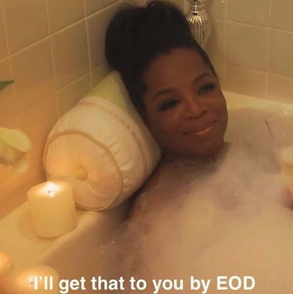 Oprah relaxing.